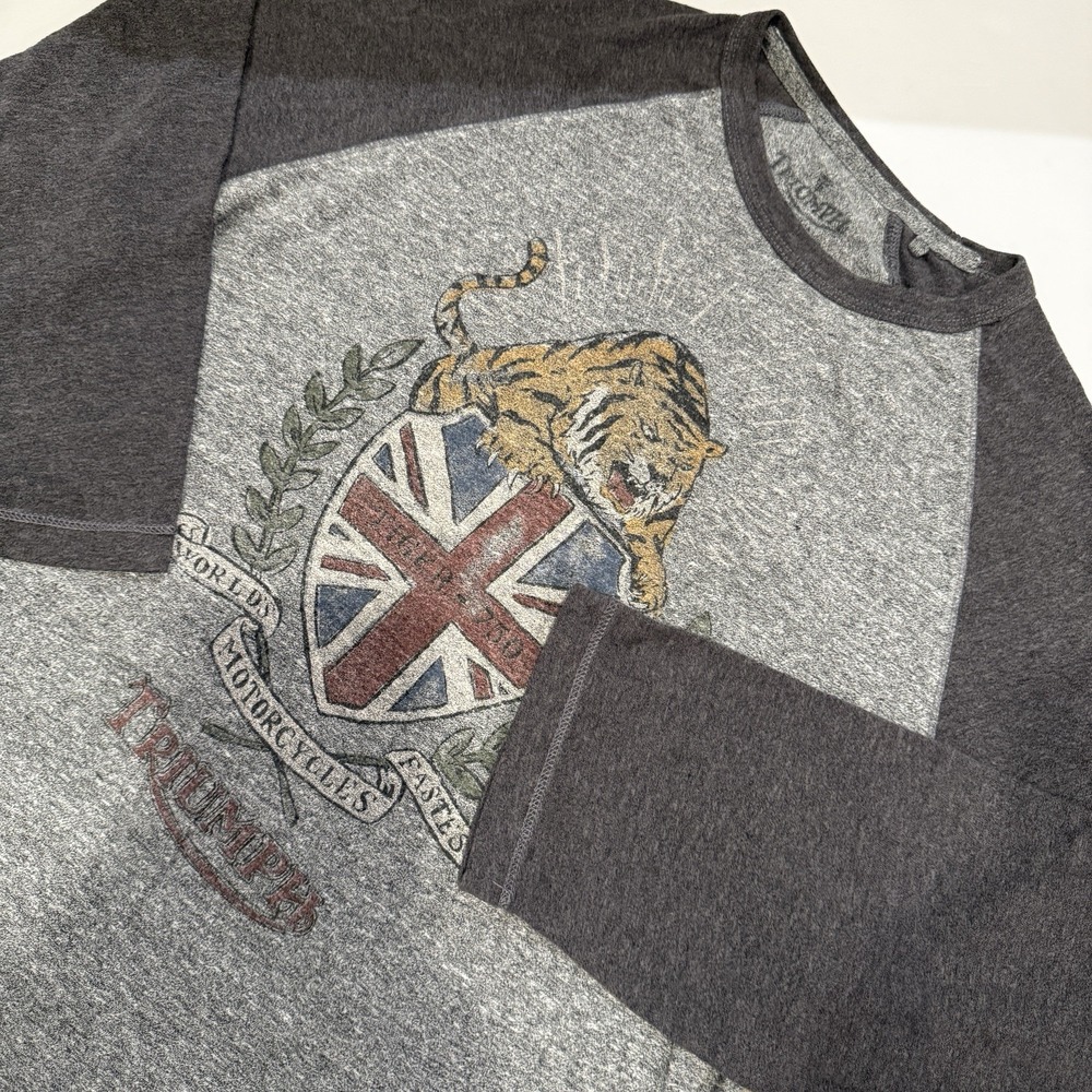 Lucky Brand Triumph Motorcycles Graphic Raglan Shirt Men's Medium Gray Tee